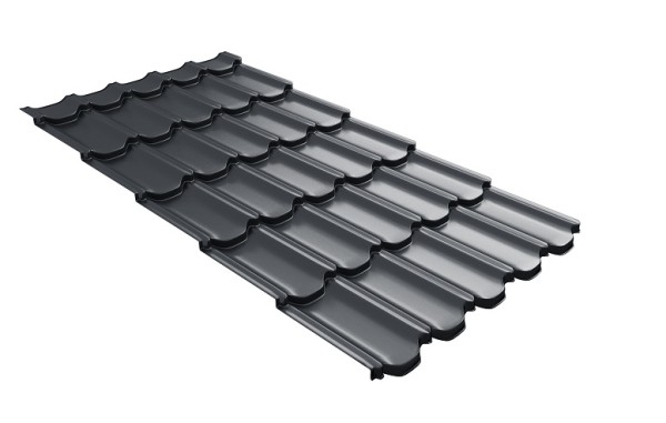 Металлочерепица квинта плюс с 3D резом 0,5 Satin RAL 7024 мокрый асфальт купить в Азове