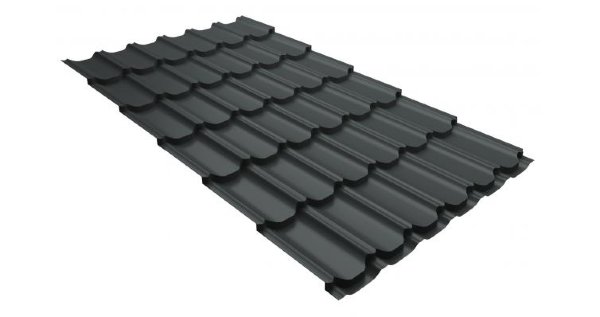 Металлочерепица квинта плюс 0,5 GreenCoat Pural RR 23 темно-серый (RAL 7024 мокрый асфальт) купить в Азове